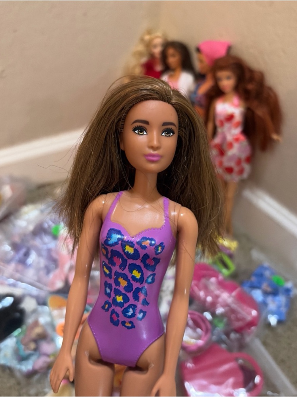 2016 BARBIE Teen Beach Doll Purple leopard print Bathing Suit Brunette #FJD98